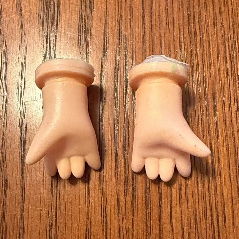Vintage Mitzy Yarn Hair Freckled Doll Heads and Hands Set of Two New Old Stock